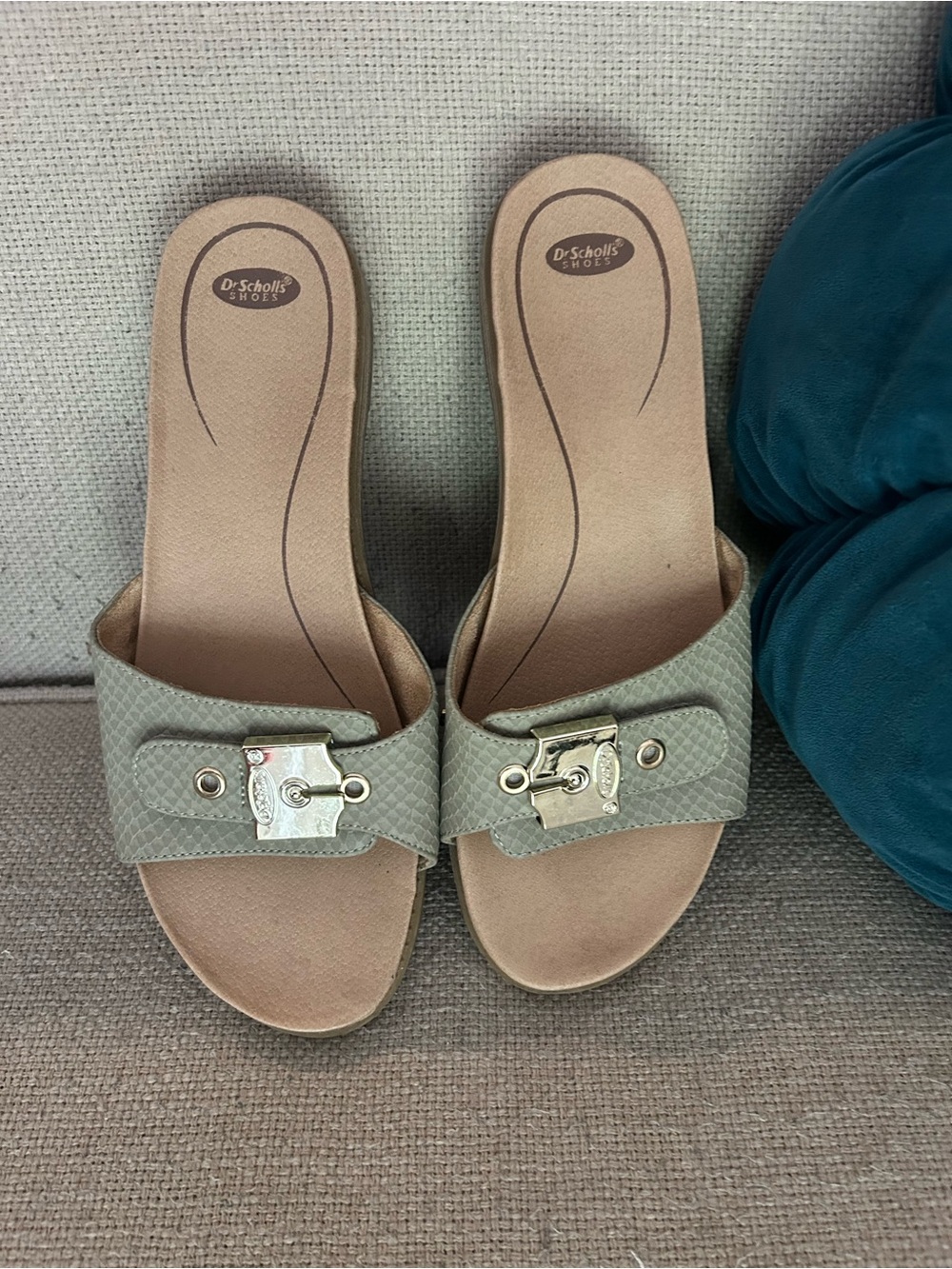 Dr. Scholl's Sage Green Original Slip-On Mules with Gold Buckle 7.5